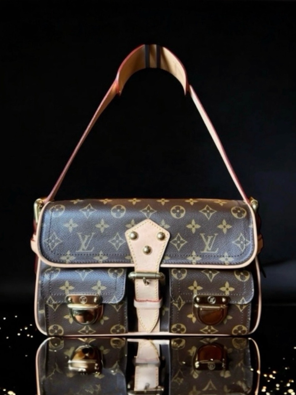 🩷VINTAGE LOUIS VUITTON Brown Monogram Hudson PM Shoulder Bag Gold-Tone Hardware